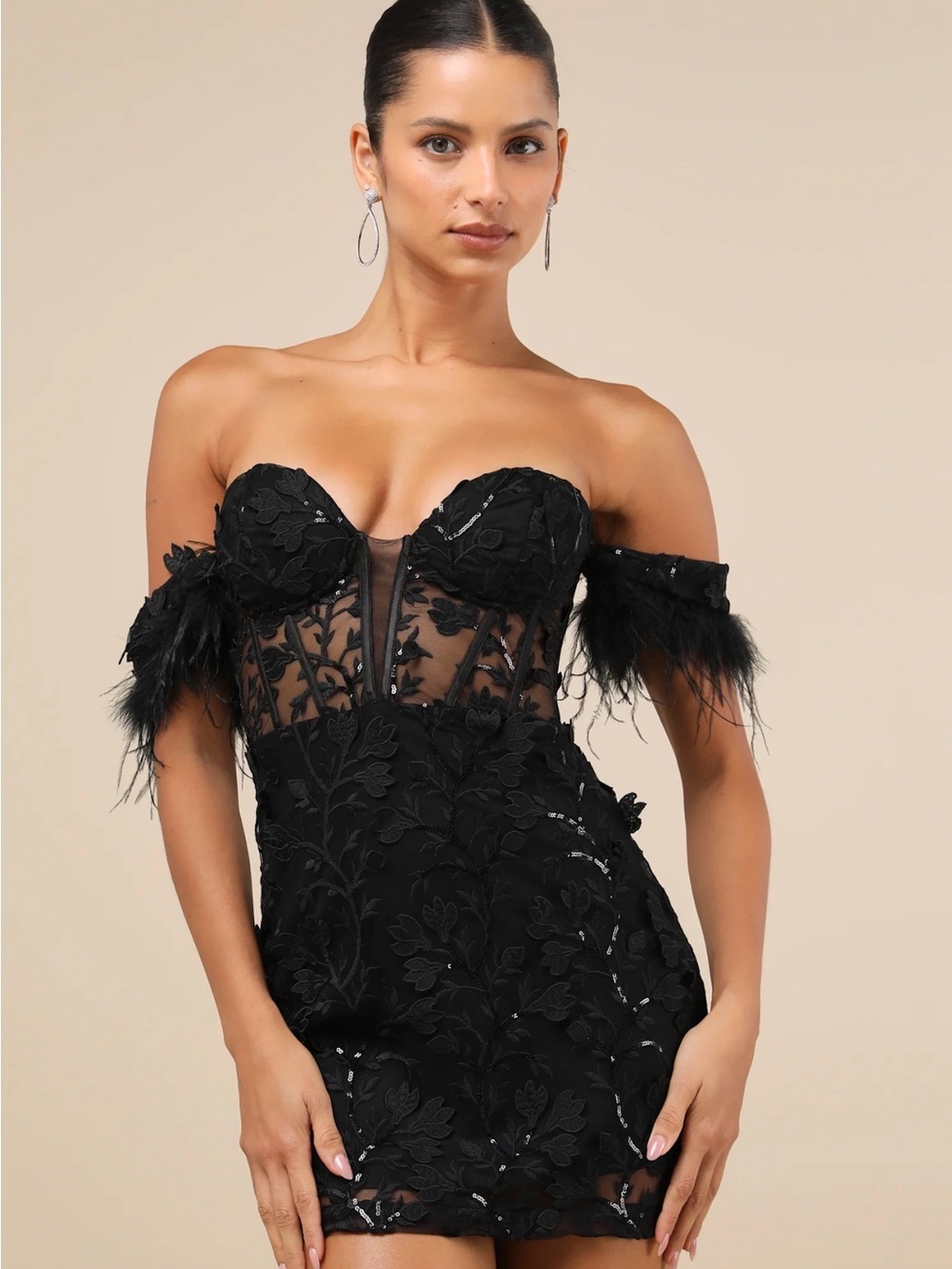 Lulu's Black Lace Embellished Strapless Corset Dress